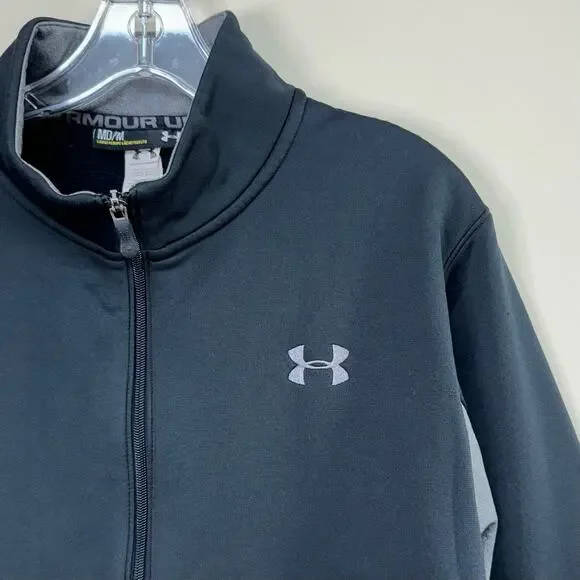 UNDER ARMOUR Track Jacket Fleece Lined Loose Fit Full Zip Black Gray Men's Sz M - Picture 4 of 9